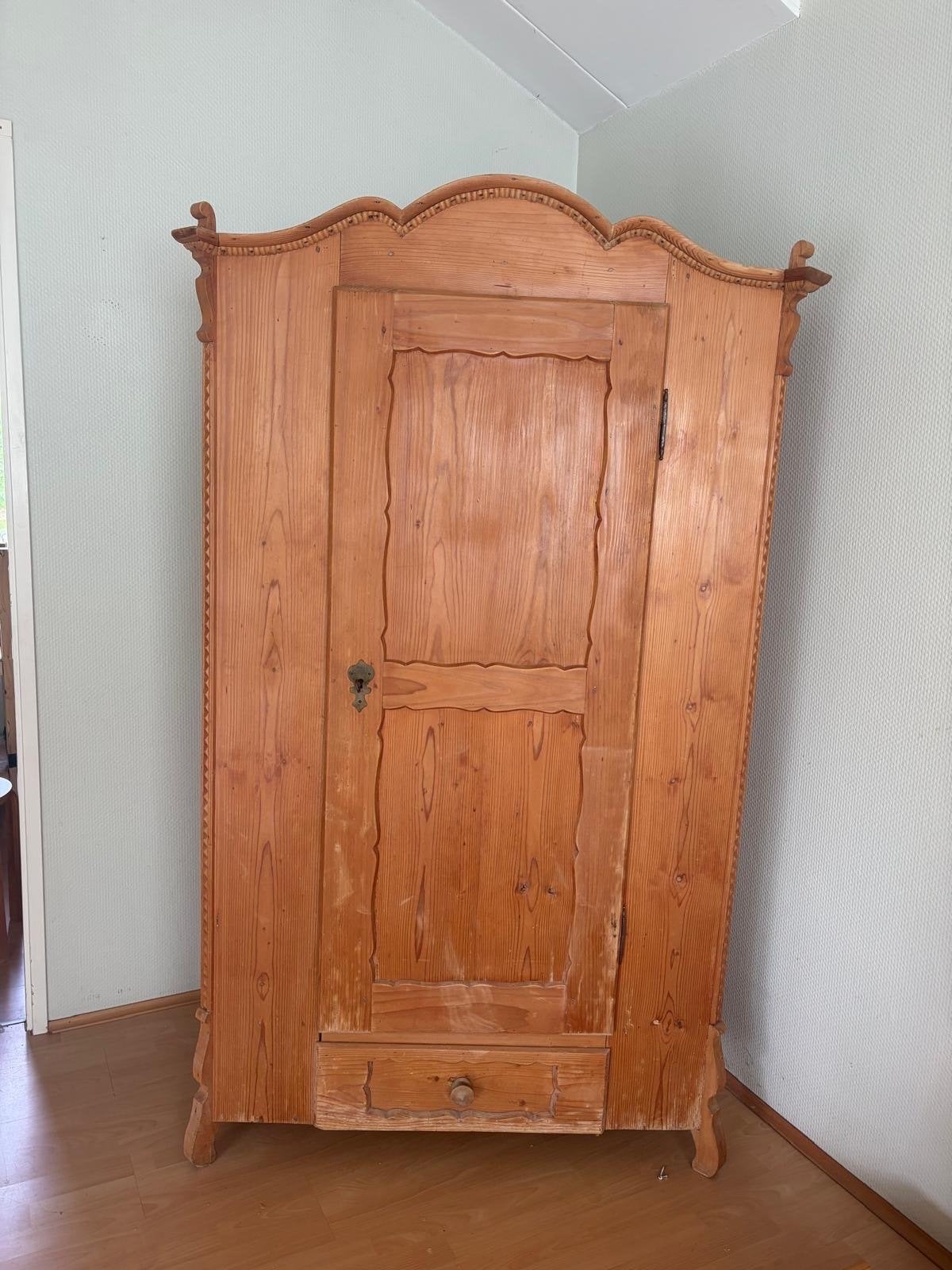 Antieke grenen kledingkast met lade en planken, Antiek en Kunst, Ophalen of Verzenden