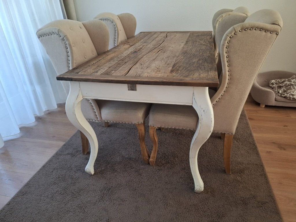 4 Riviera Maison Keith II Stoelen + Driftwood Eettafel, Ophalen, Gebruikt, 50 tot 100 cm, Landelijk, hotel chique, cottage, romantisch en klassiek.