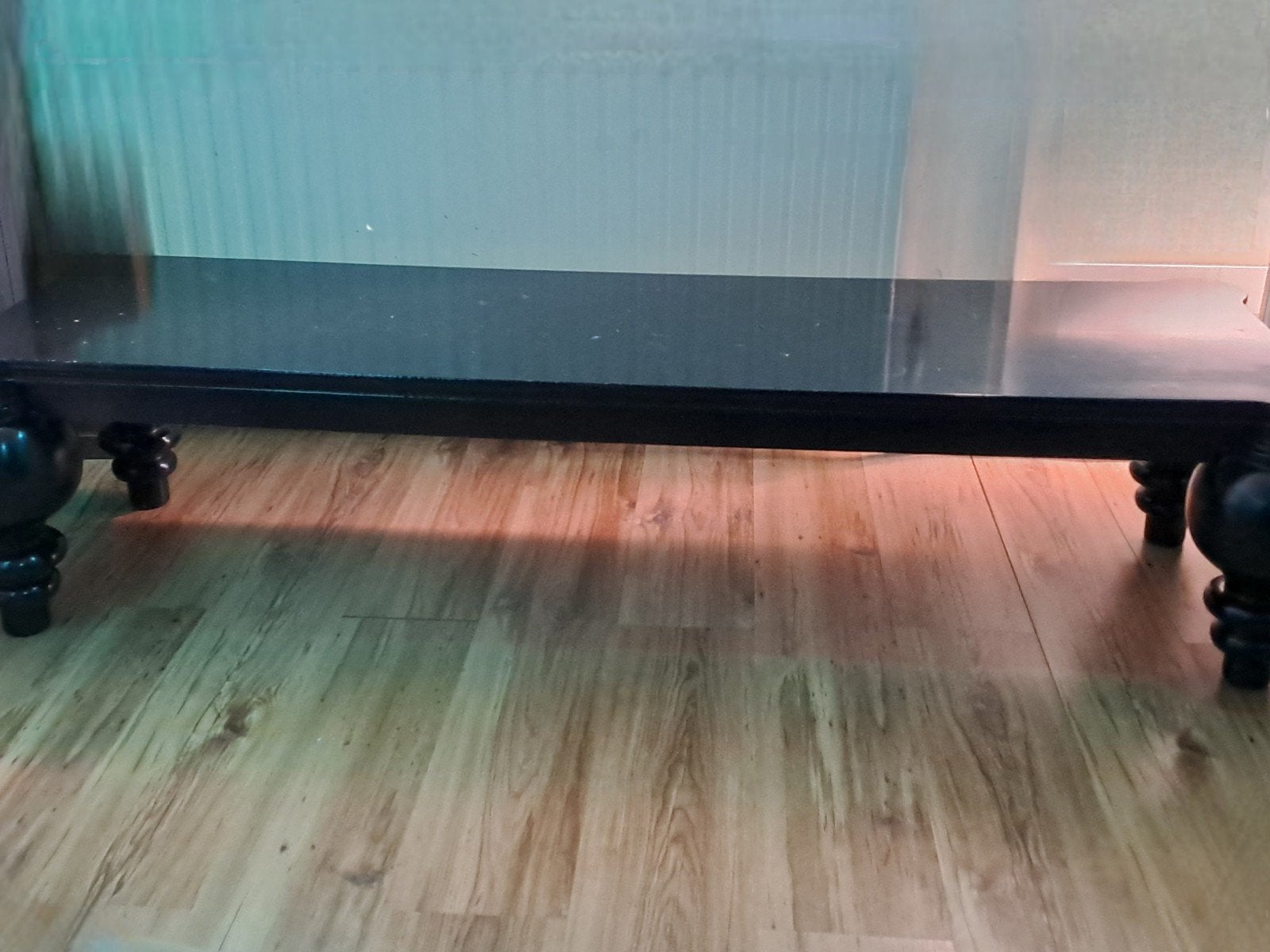 Prachtige unieke massief houten tafel, zwart, ronde poten, Ophalen, Gebruikt, 50 tot 100 cm, 150 tot 200 cm