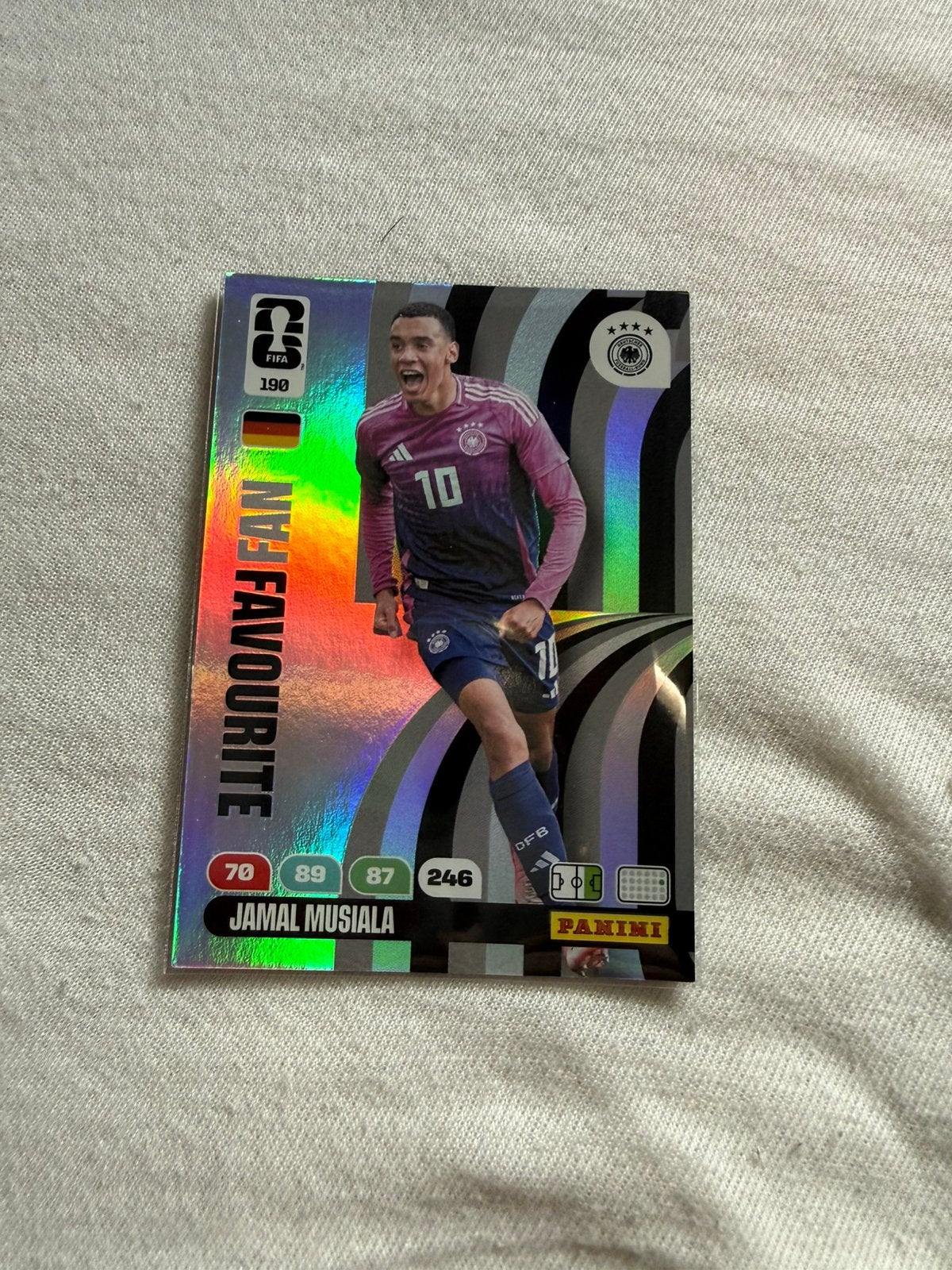Panini FIFA 365 Adrenalyn XL Jamal Musiala Fan Favourite, Ophalen of Verzenden, Zo goed als nieuw, Buitenlandse clubs, Spelerskaart