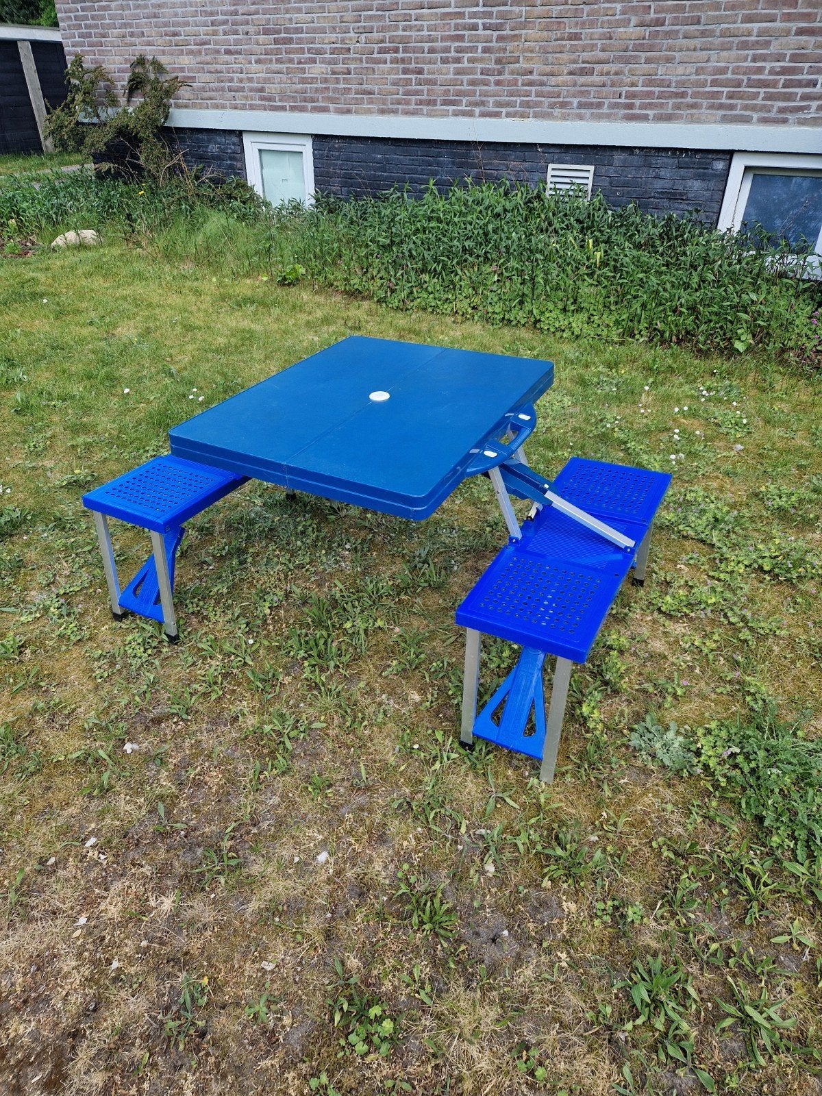 Opvouwbare campingtafel met bankjes - Blauw, Ophalen, Campingtafel