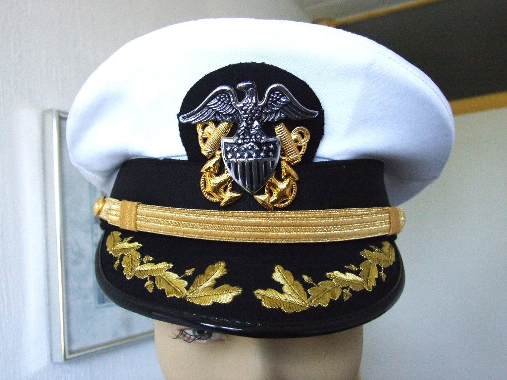 Pet,Kepie,USN,US,Navy,Captain,Kapitein, Ophalen of Verzenden, Marine, Amerika, Helm of Baret