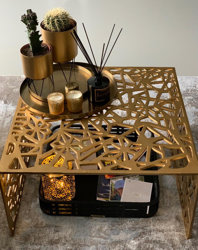 Handgemaakte salontafel Gold , Huis en Inrichting, Tafels | Salontafels, Ophalen, 50 tot 100 cm, Design, Vierkant