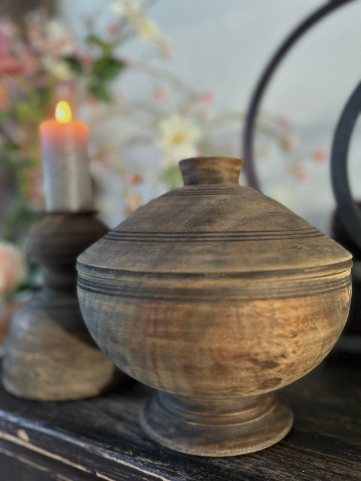 Houten deksel pot india oosters sober sleets imperfect, Huis en Inrichting, Woonaccessoires | Overige, Ophalen of Verzenden, Zo goed als nieuw