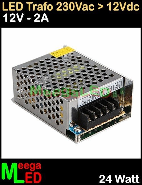 LED Trafo Voeding Adapter Driver - 230V > 12V - 2A = 24W - O, Metaal, Overige merken, Nieuw, Overige fittingen