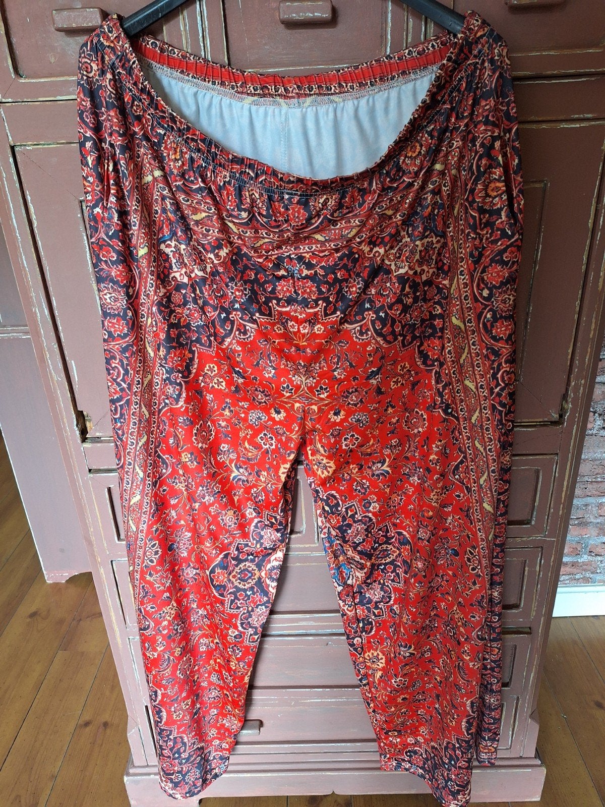 Wide leg broek kreukvrij stretch maat l xl xxl rood, Maat 46/48 (XL) of groter, Ophalen of Verzenden, Zo goed als nieuw, Lang