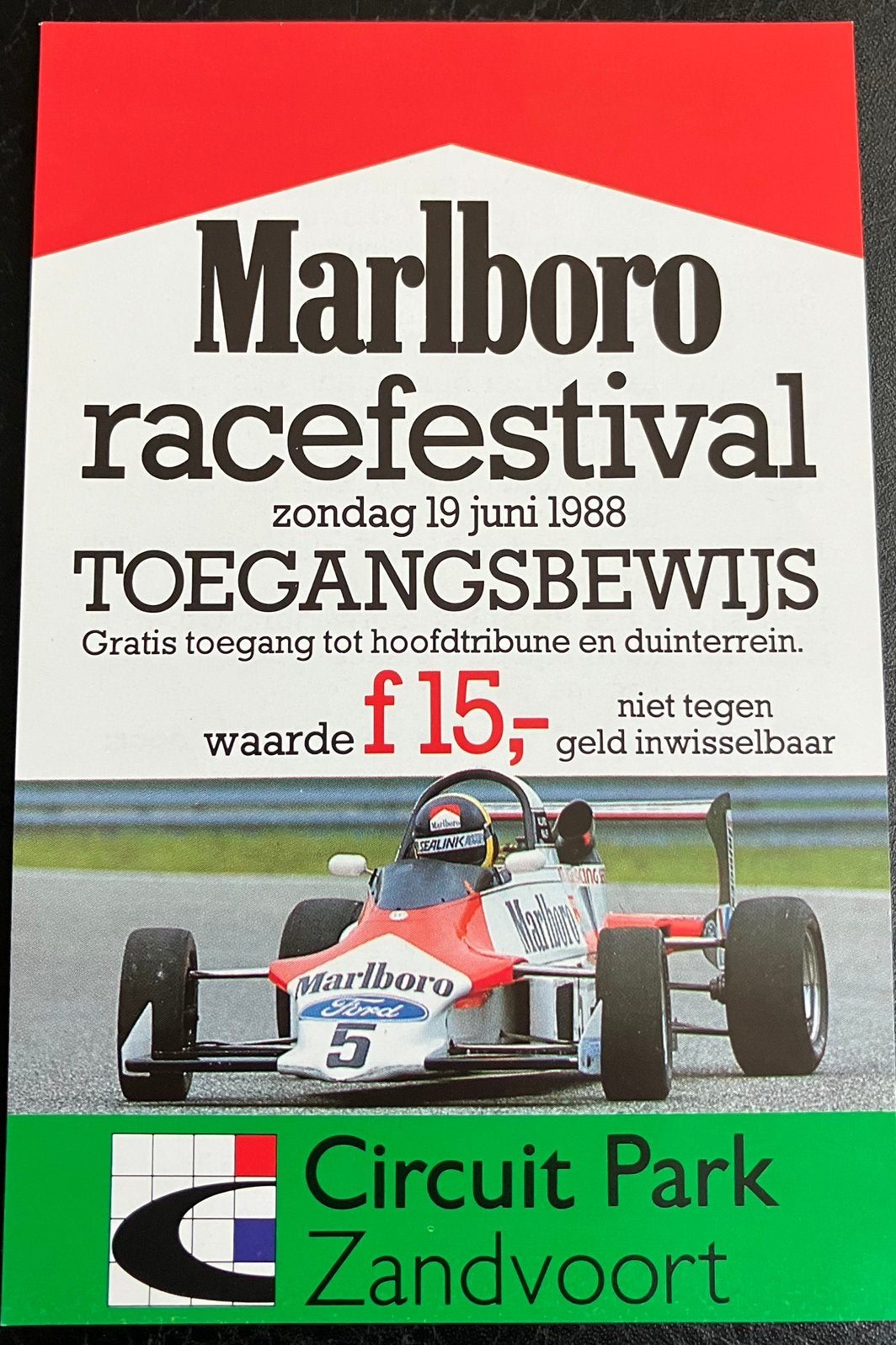 Oud Toegangsbewijs Autosport Circuit Zandvoort uit 1988, Ophalen of Verzenden, Zo goed als nieuw, Formule 1