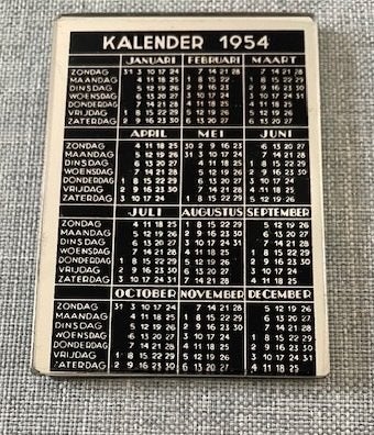 Handtasspiegel met op achterkant Kalender 1954 , Ophalen of Verzenden
