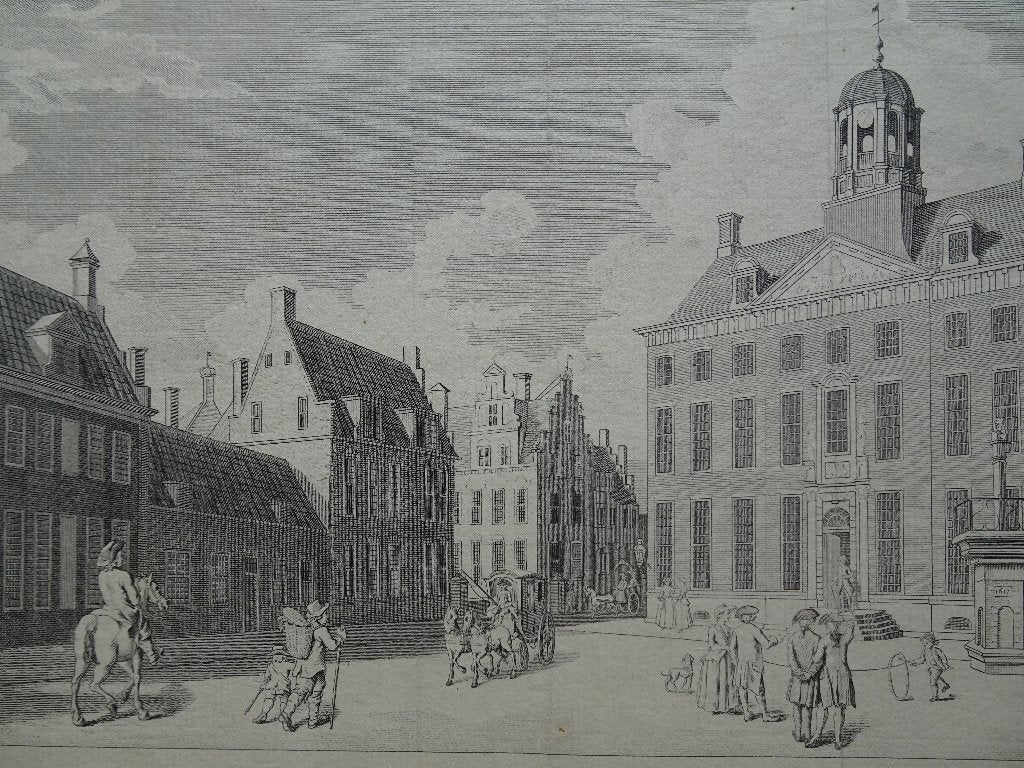 gravure stadhuis, het hof te Leeuwarden, A.J. Hulk, 1785, Antiek en Kunst, Stadsgezicht, Ophalen of Verzenden, Gravure, Origineel