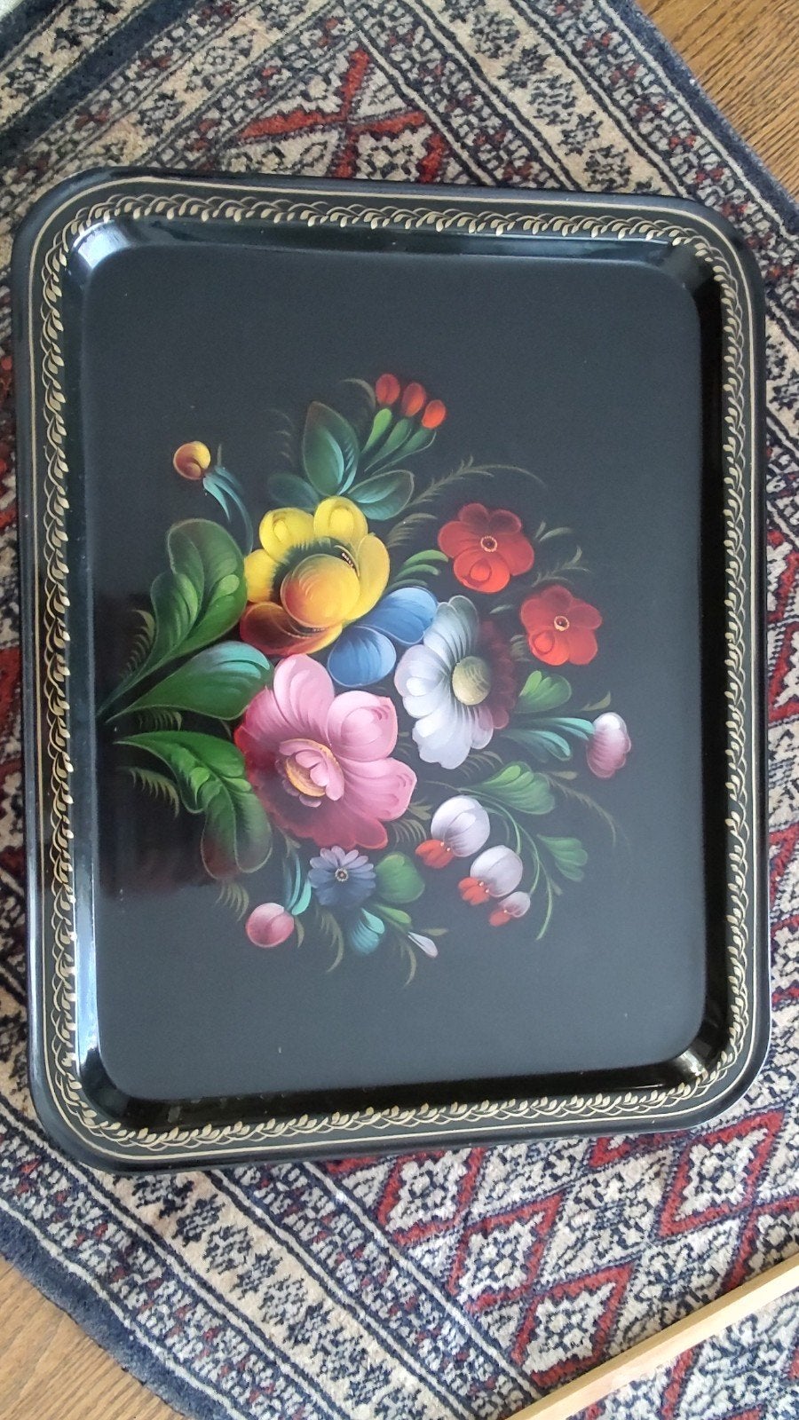 Vintage dienblad met bloemmotief, Ophalen of Verzenden