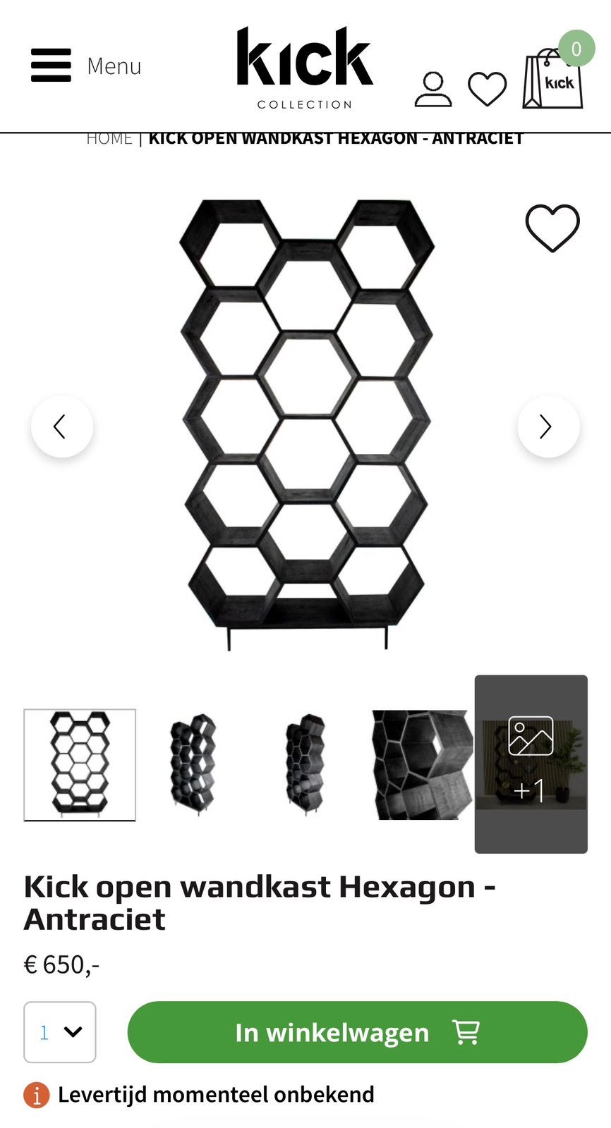 KICK Hexagon open wandkast antraciet, Ophalen, 100 tot 150 cm, 200 cm of meer, Zo goed als nieuw