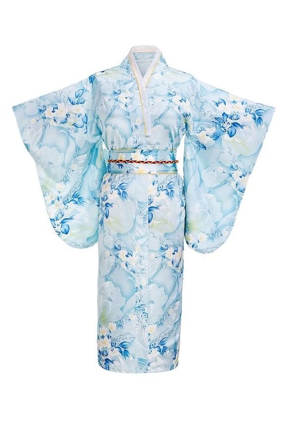 Blauwe kimono traditionele (japanse yukata met bloem), Verzenden, Nieuw