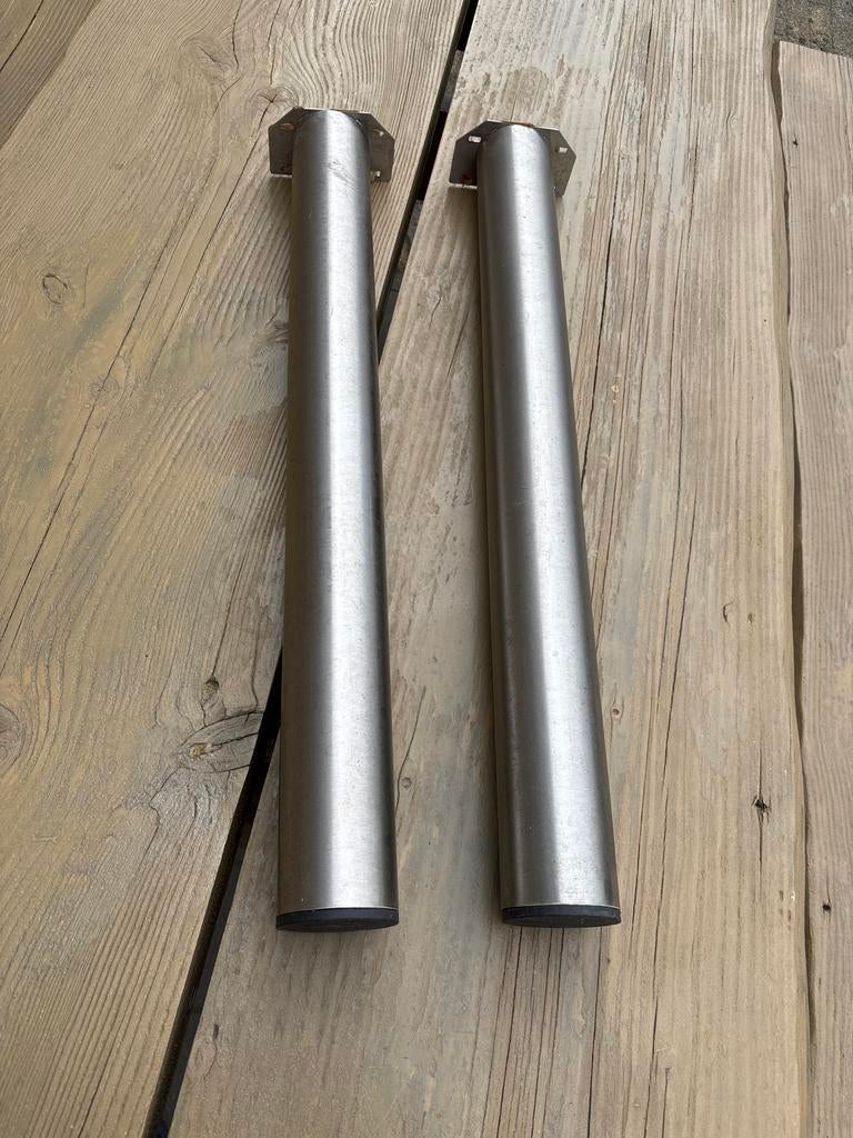 Twee rvs metalen tafelpoten, Ophalen, Tafelpoot, Minder dan 50 cm, Gebruikt