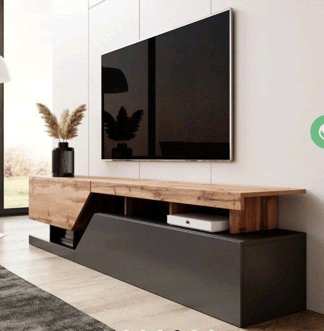 Canberra TV-Meubel Eiken/Antraciet - Modern Design, Ophalen, 150 tot 200 cm, Zo goed als nieuw, Overige materialen