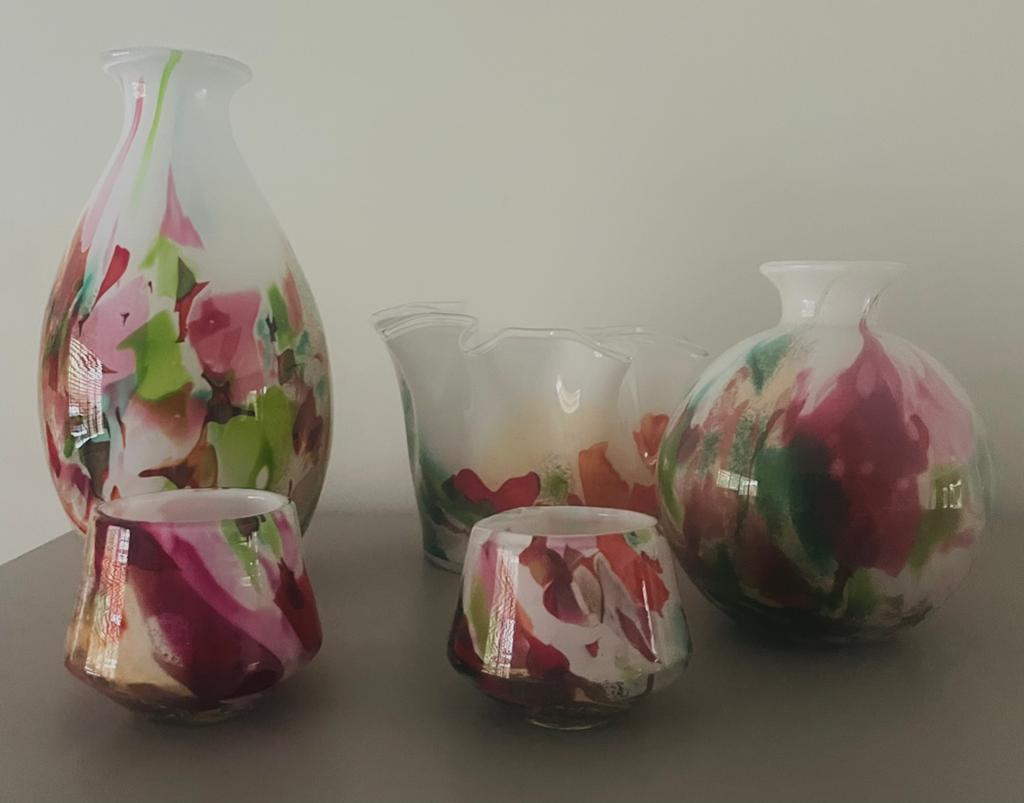 Prachtige Vazen set 5 delig met Millefiori patroon, Huis en Inrichting, Ophalen, Zo goed als nieuw