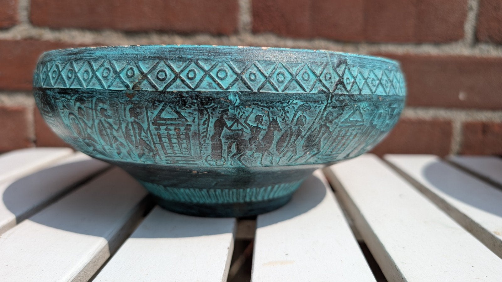 Antieke bronzen schaal met reliëfdecoratie, Antiek en Kunst, Ophalen