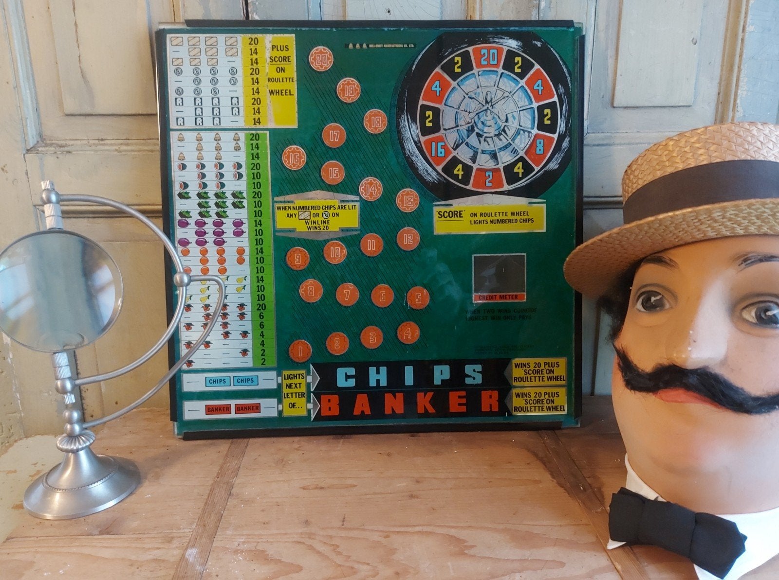 vintage gokkast glasplaat decoratief met roulette wiel, Antiek en Kunst, Ophalen of Verzenden