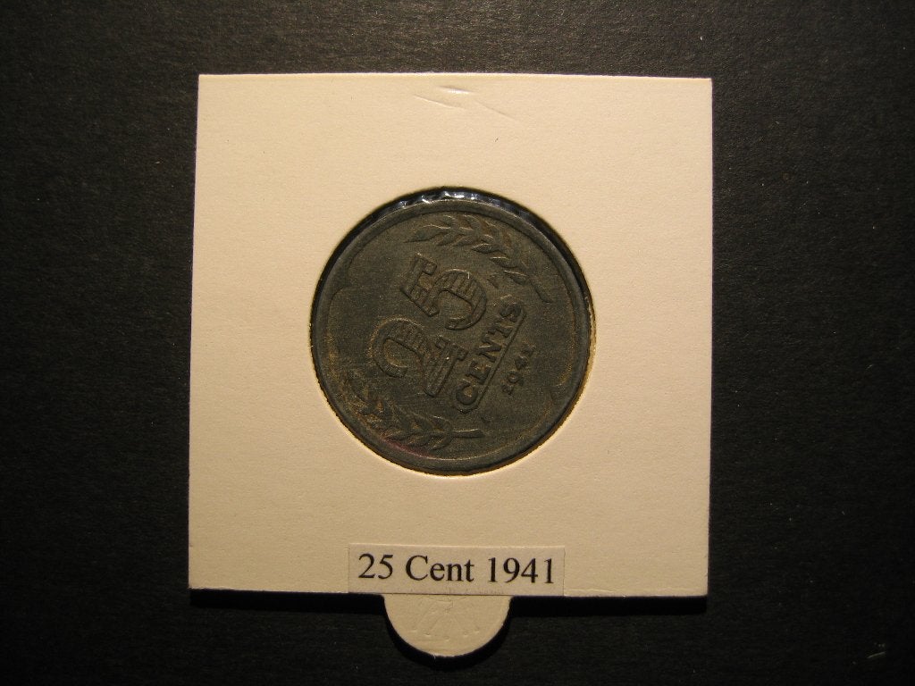 Twee zinken  munten van 25 Cent., Postzegels en Munten, Ophalen of Verzenden, Koningin Wilhelmina, 25 cent, Losse munt