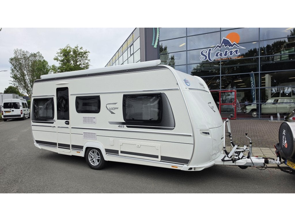 Fendt Saphir 465 TG airco mover luifel fietsenrek nieuwstaat, Caravans en Kamperen, Caravans, Standaardzit, Fendt, 5 tot 6 meter