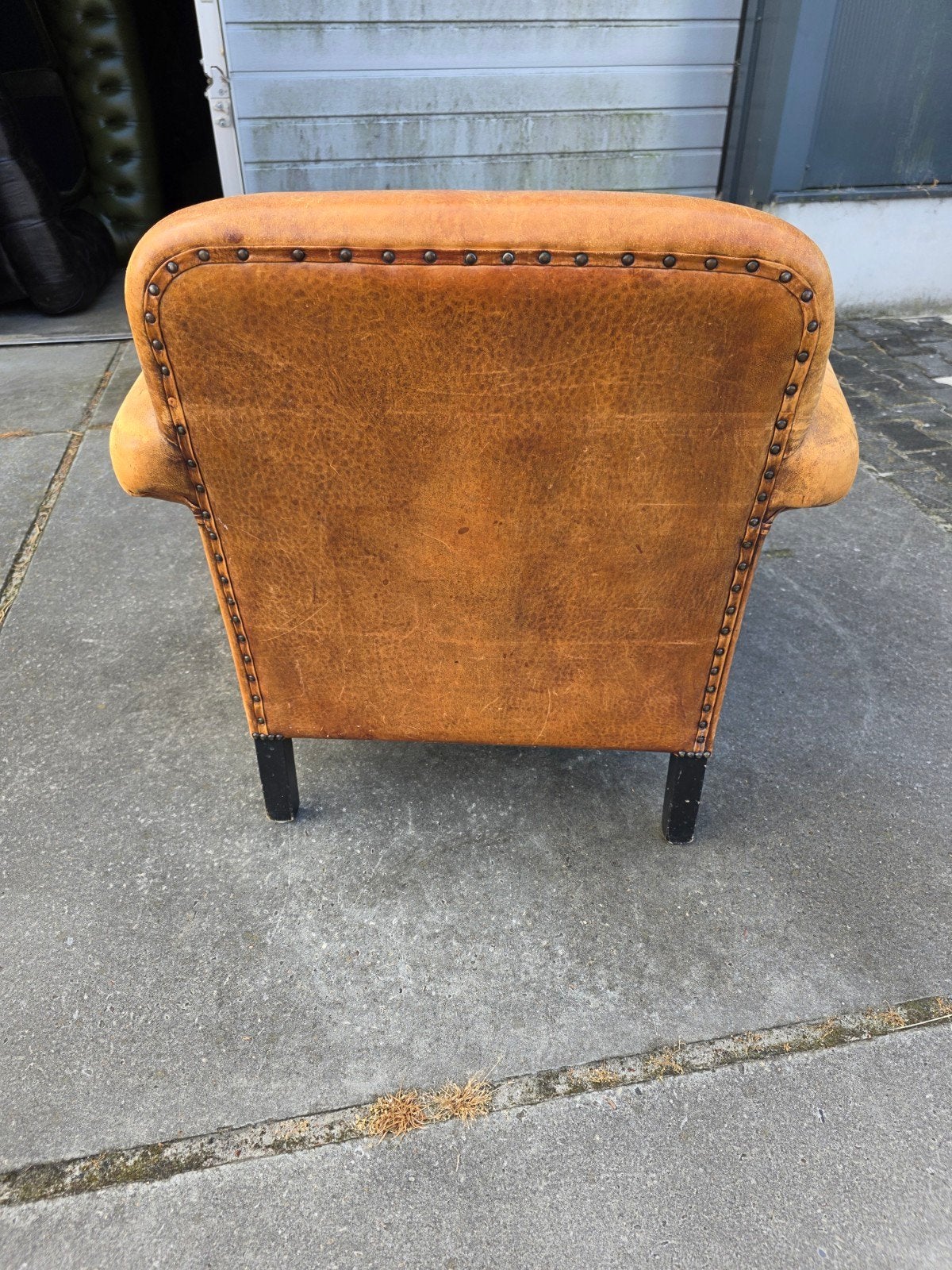 Vintage schapenleren Fauteuil cognac bruin + BEZORGING, Antiek en Kunst, Antiek | Meubels | Stoelen en Banken, Ophalen of Verzenden