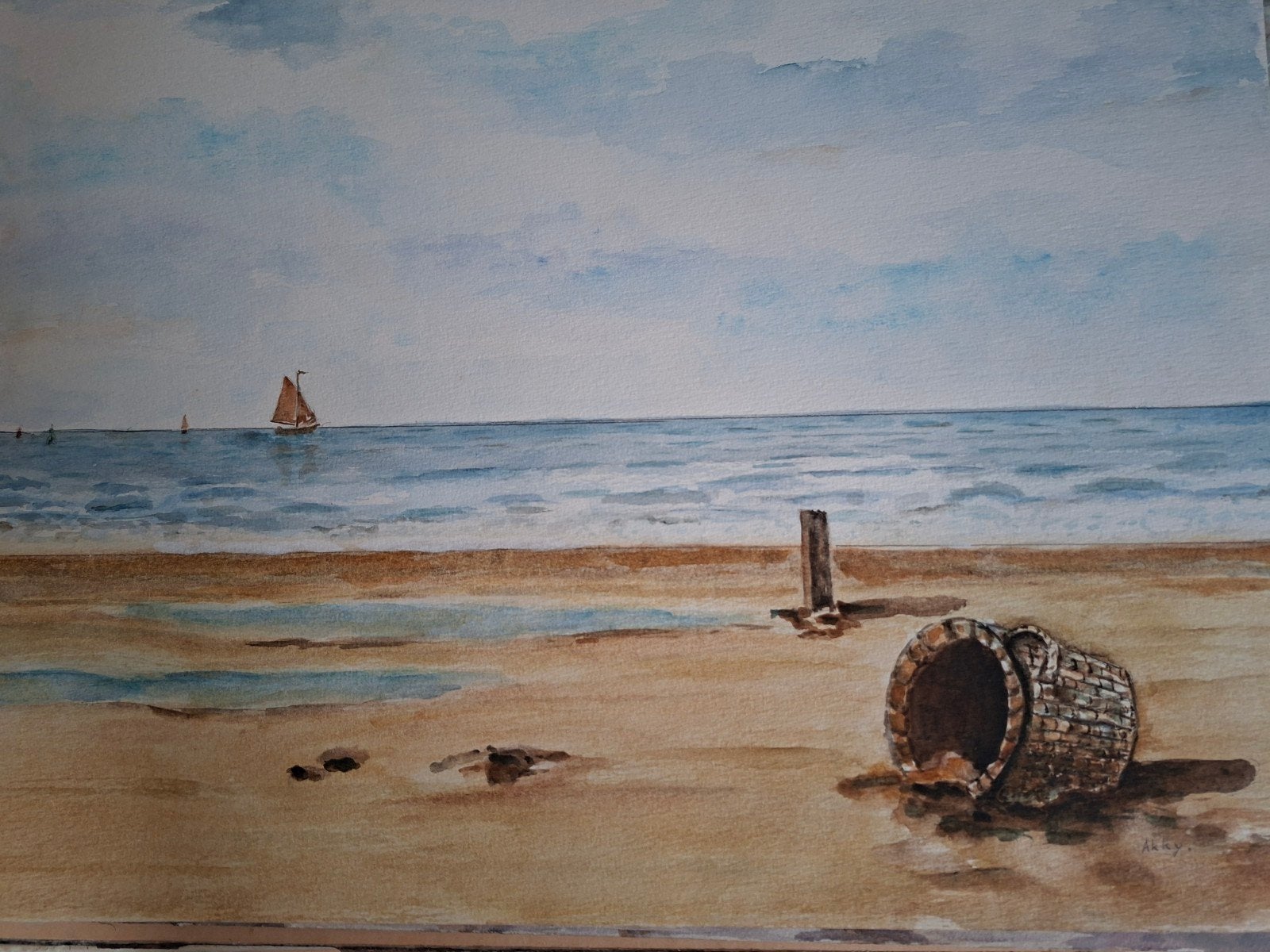 aquarel zee strand, Ophalen of Verzenden