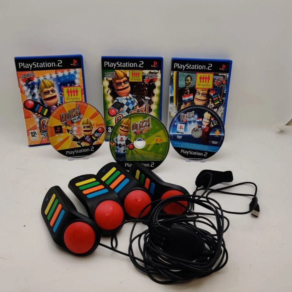 PS2 3x Buzz games + Buzzers nu voor €49,99, Spelcomputers en Games, P, P, P, Ophalen of Verzenden
