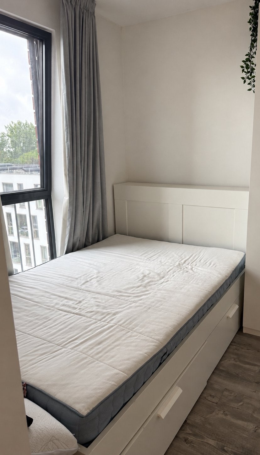 IKEA BRIMNES bed 140x200 + hoofdbord, lattenbodems & matras, Huis en Inrichting, Slaapkamer | Bedden, Ophalen, Wit, Tweepersoons