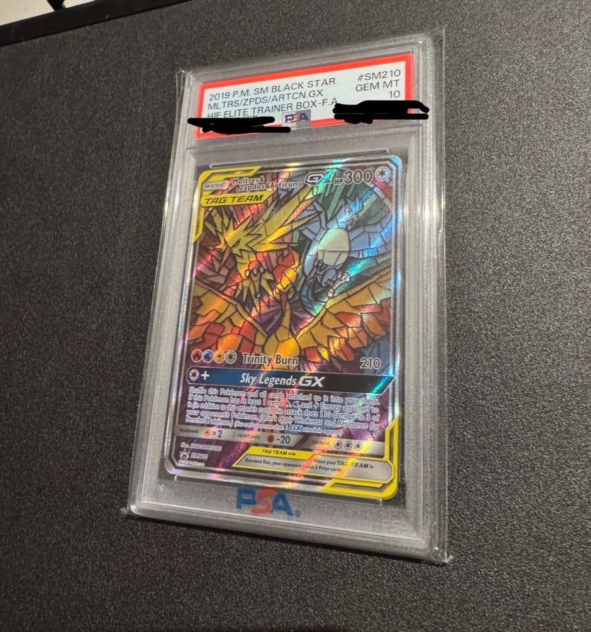 Pokémon Moltres Articuno Zapdos GX Glas in Lood PSA 10 Promo, Ophalen of Verzenden, Nieuw, Losse kaart, Foil