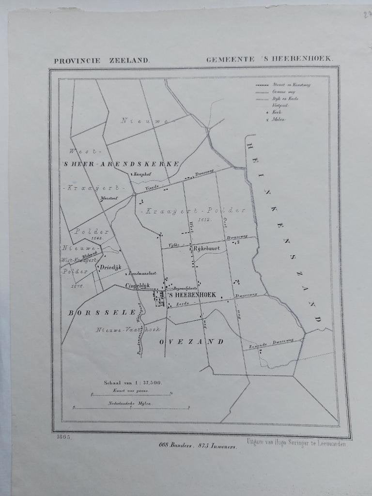 27 / 's Heerenhoek Rijkebuurt Driedijk Litho 1865 J. Kuyper, Ophalen of Verzenden