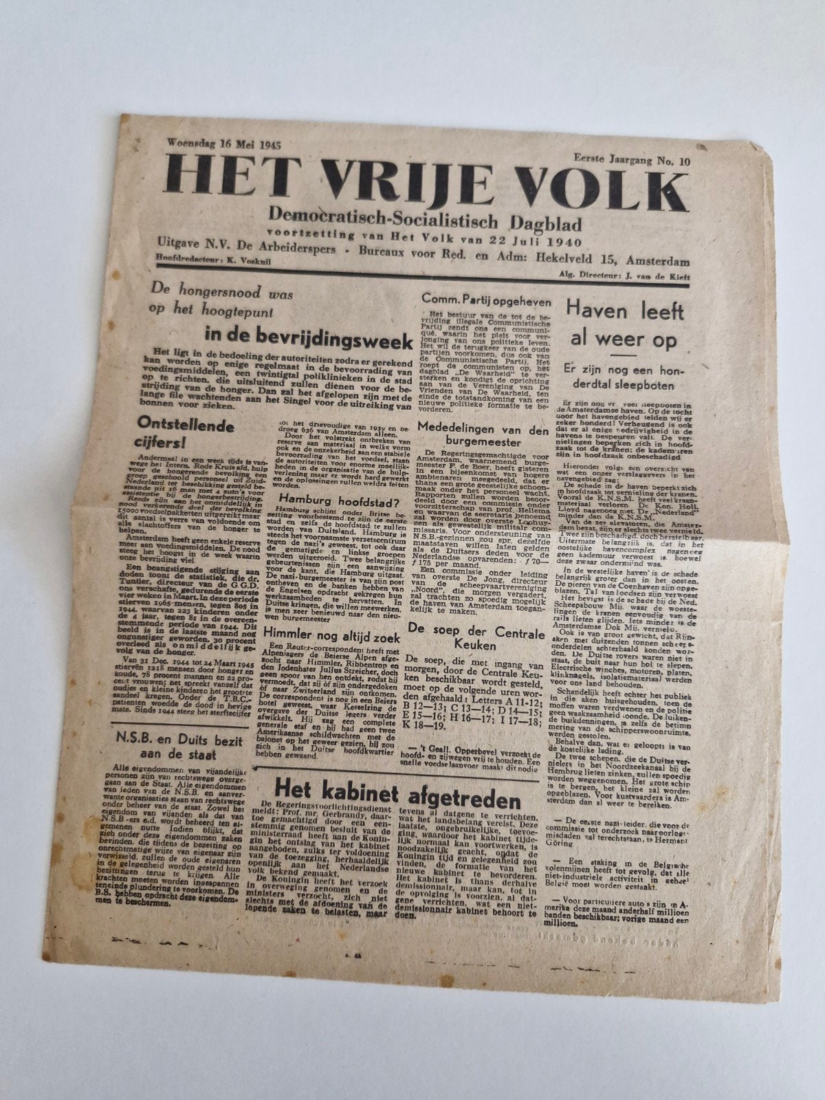 Het vrije volk 16 mei 1945, Verzamelen, Ophalen of Verzenden, 1940 tot 1960, Tijdschrift