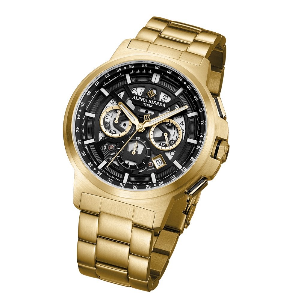 ALPHA SIERRA horloge,nieuw, goudkleurig, Overige merken, Staal, Polshorloge, Nieuw
