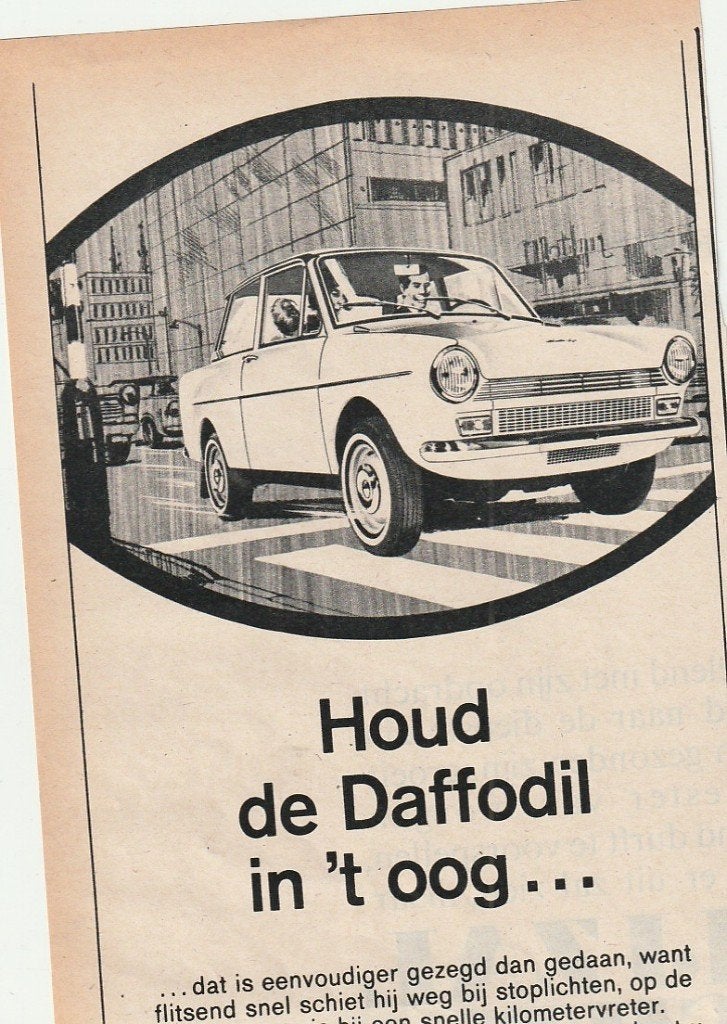 Retro reclame 1966 Daffodil Variomatic Eindhoven auto, Verzenden, Overige typen