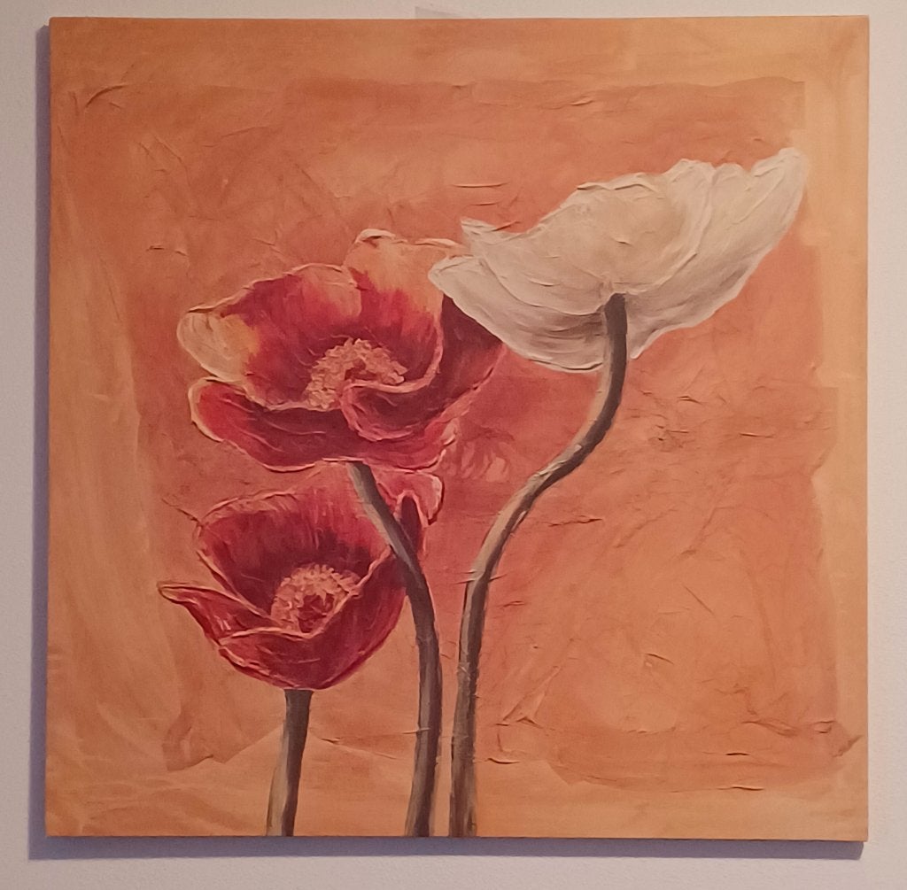 Schilderij met 3 klaprozen  afm. 70x70cm, Ophalen