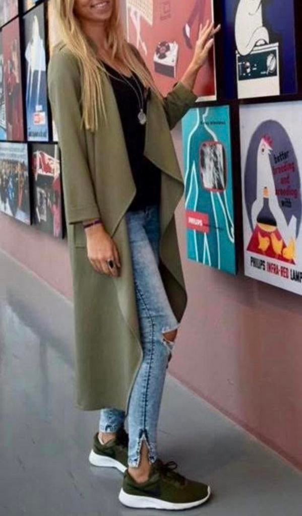 Donkergroene blazer - lang model - maat s, Ophalen of Verzenden, Zo goed als nieuw, Maat 36 (S), Groen