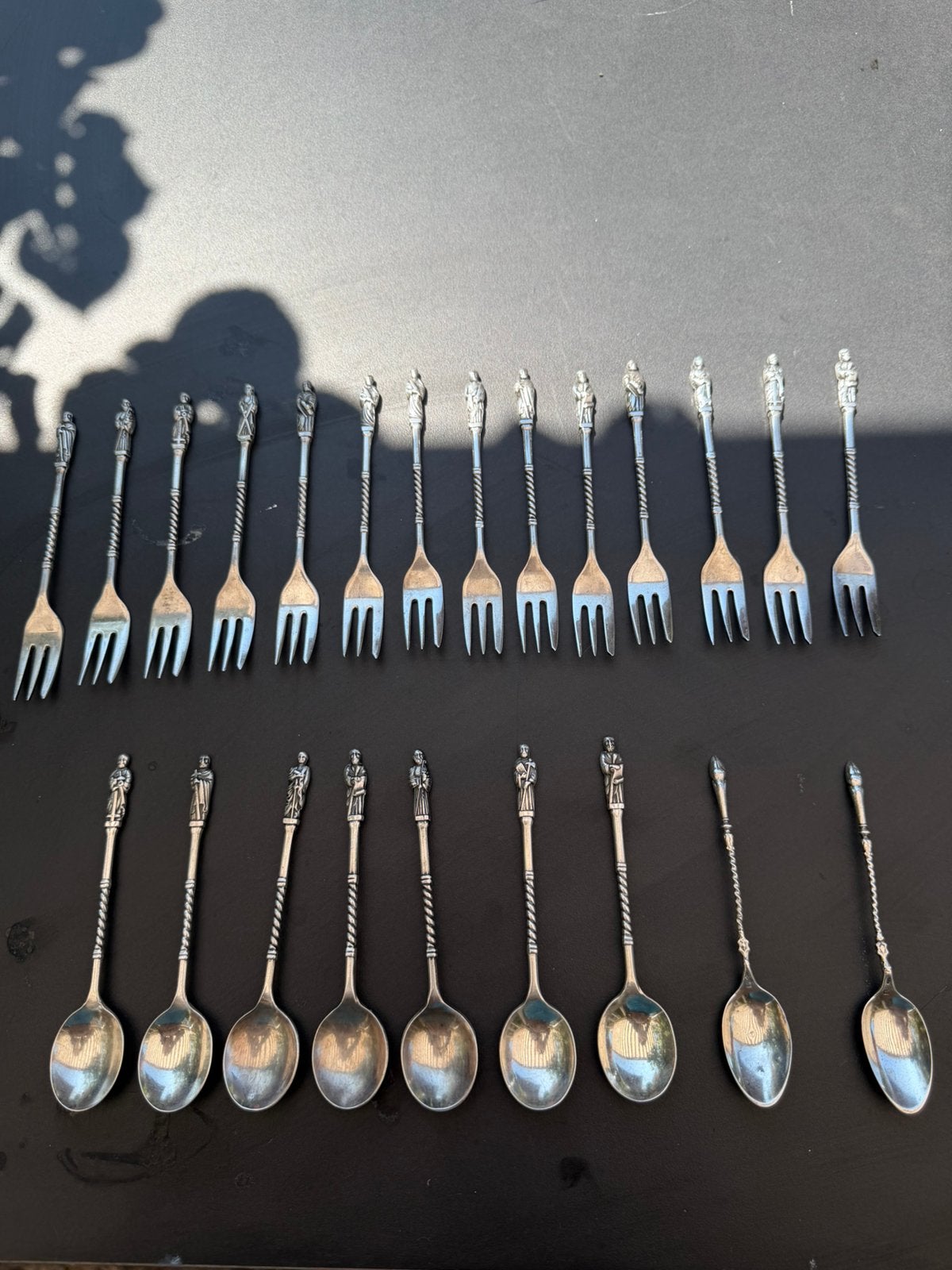 Set van Apostel lepeltjes en vorkjes, Antiek en Kunst, Ophalen of Verzenden
