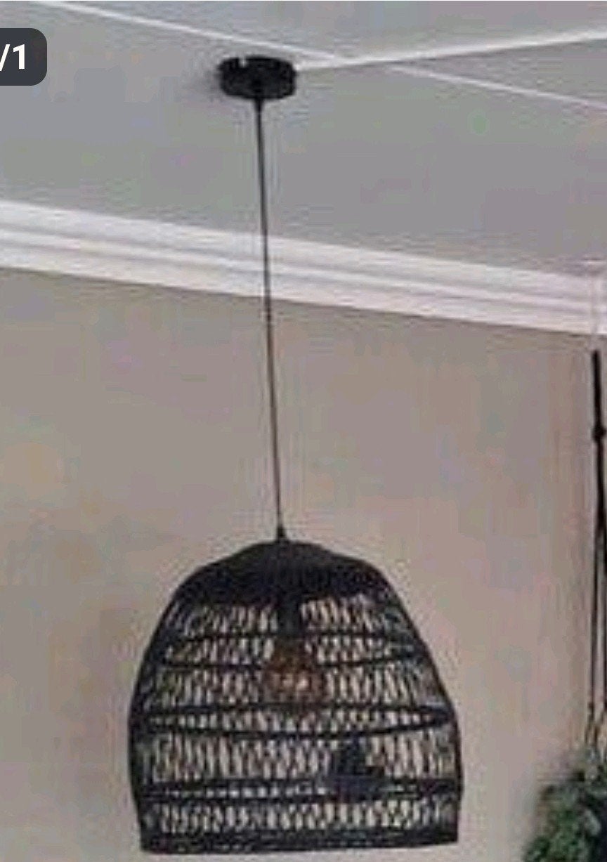 Zwarte rotan hanglamp - Karwei, Ophalen, Zo goed als nieuw, Natuurlijk materiaal, Bohemian, Modern, Scandinavisch