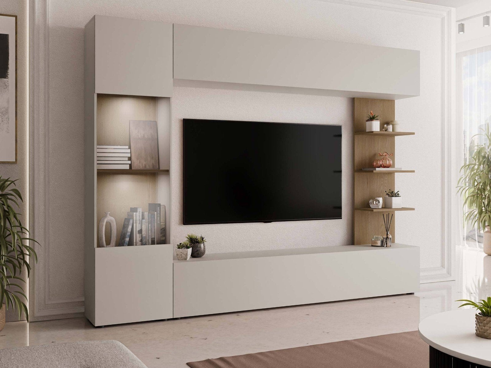 Nieuw wandmeubel Meubella Lomezzo Beige/Eikenpatr, Ophalen, Zo goed als nieuw, 200 cm of meer, 150 tot 200 cm