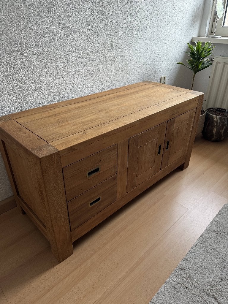 TV Meubel, Huis en Inrichting, Kasten | Televisiemeubels, Ophalen, 100 tot 150 cm, Koloniaal, Teakhout