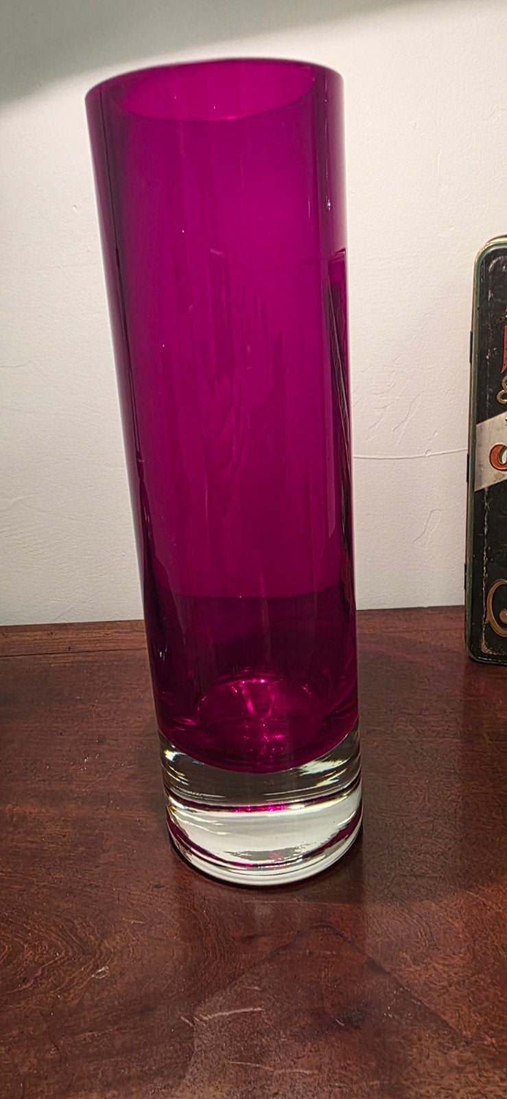 Dikwandige Cilinder Vaas - Magenta Glas 30cm, Ophalen of Verzenden