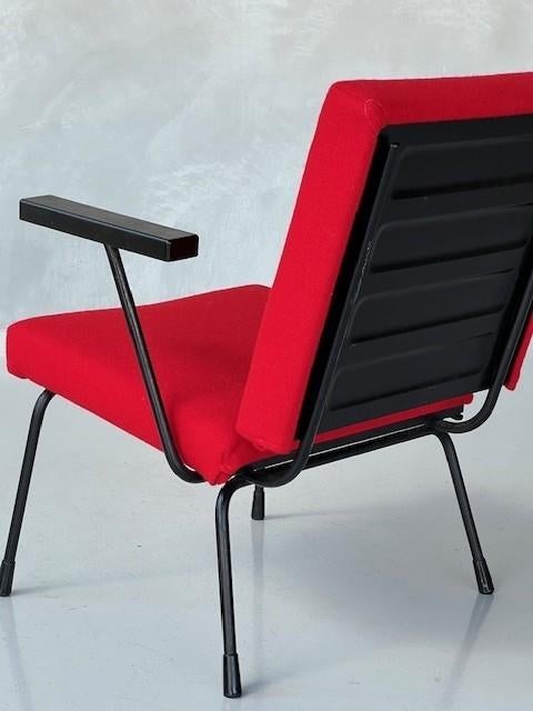 Gispen 1401 fauteuil Wim Rietveld vintage armstoel rood, Gebruikt, Overige materialen, Vintage, Ophalen of Verzenden