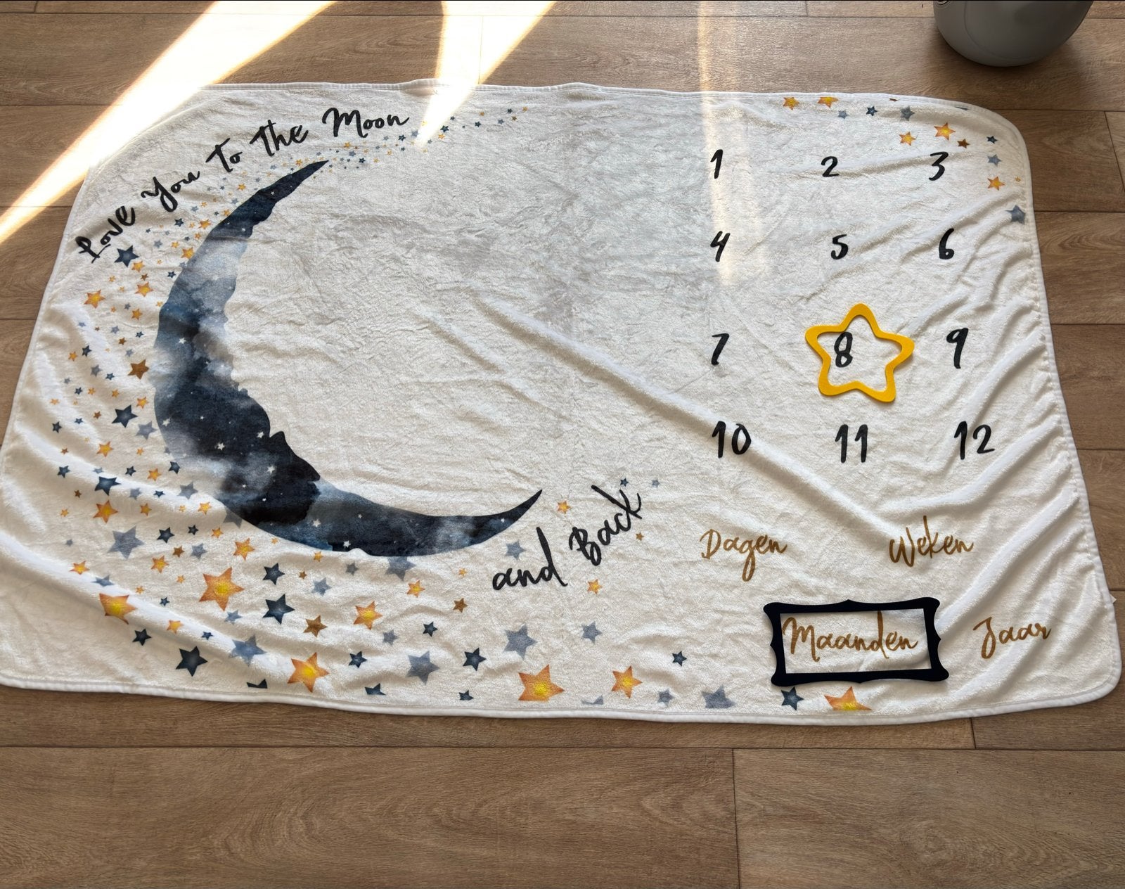 Groei deken / Maanddeken 'Love You To The Moon And Back', Kinderen en Baby's, Dekens, Slaapzakjes en Inbakerproducten, Wasbaar