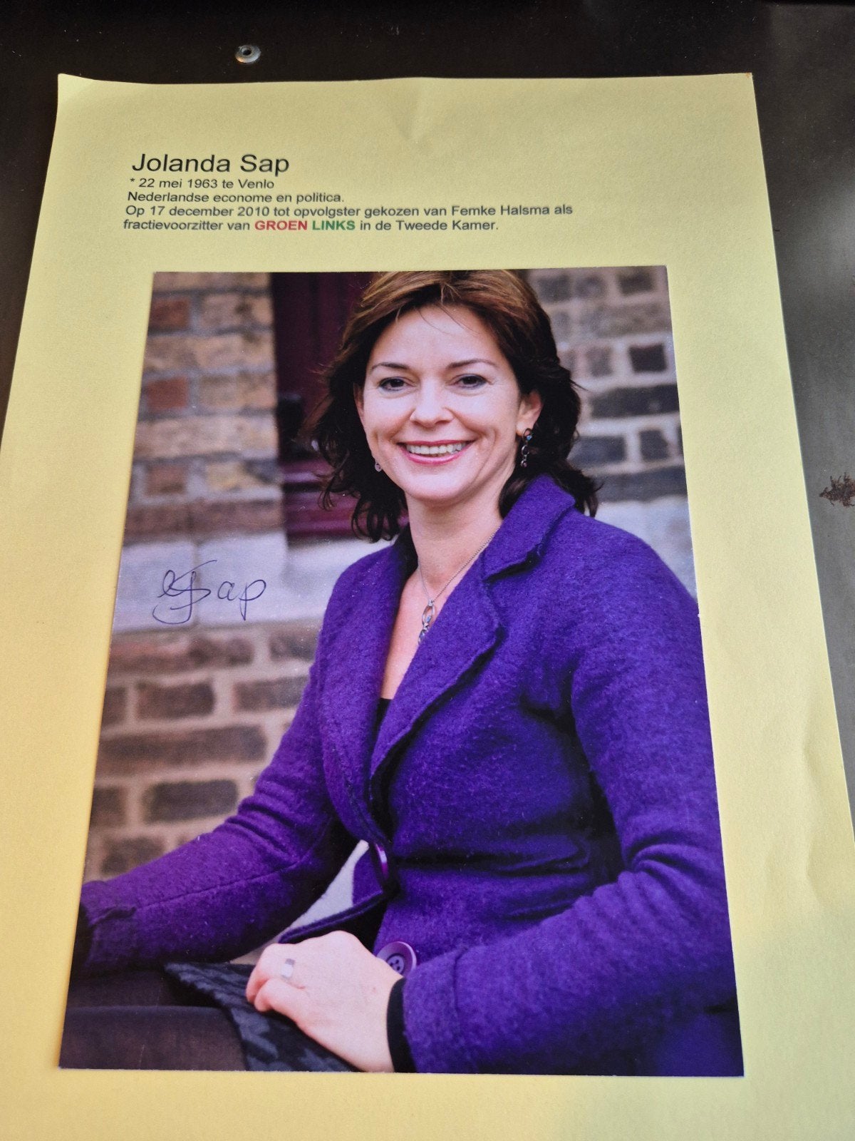 Gesigneerde foto van Jolanda Sap, Ophalen of Verzenden, Gebruikt, Foto of Kaart, Gesigneerd