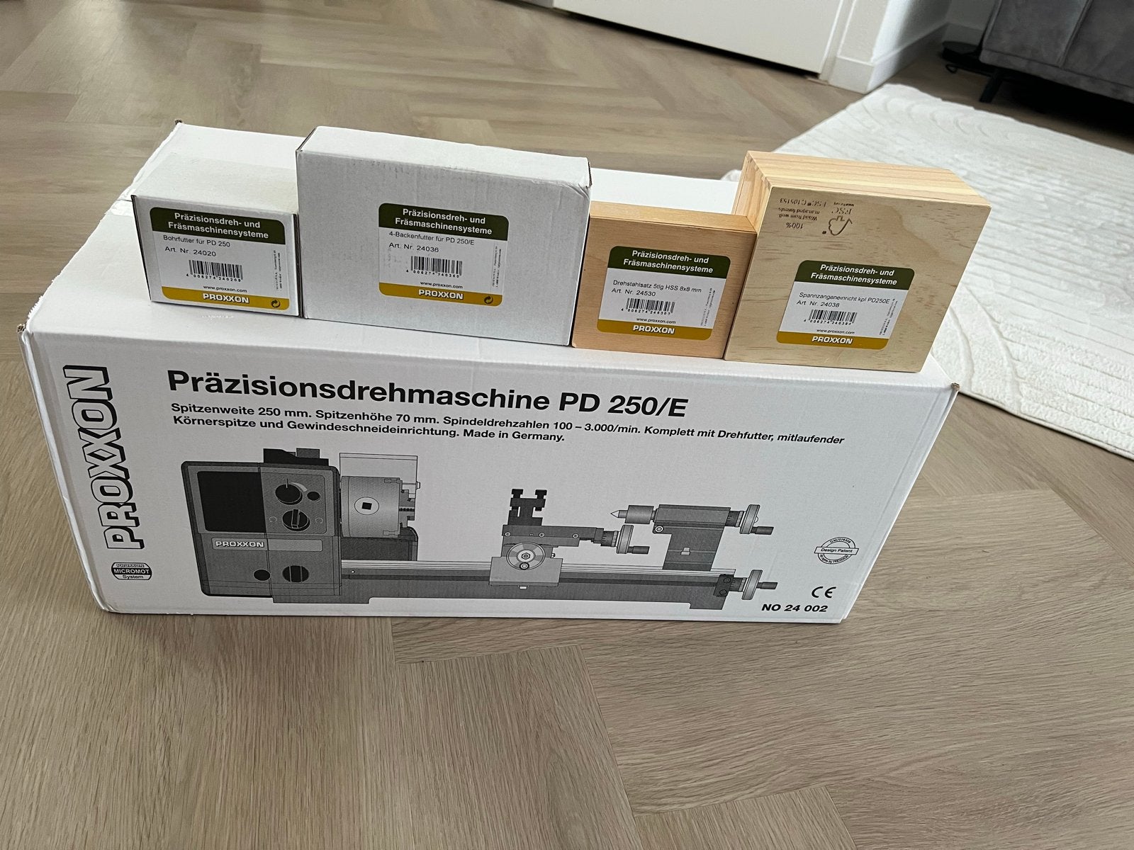 Proxxon PD 250/E Draaibank Compleet Set - Nieuwstaat, Doe-het-zelf en Verbouw, Draaibanken, Nieuw, Metaaldraaibank, Minder dan 500 mm