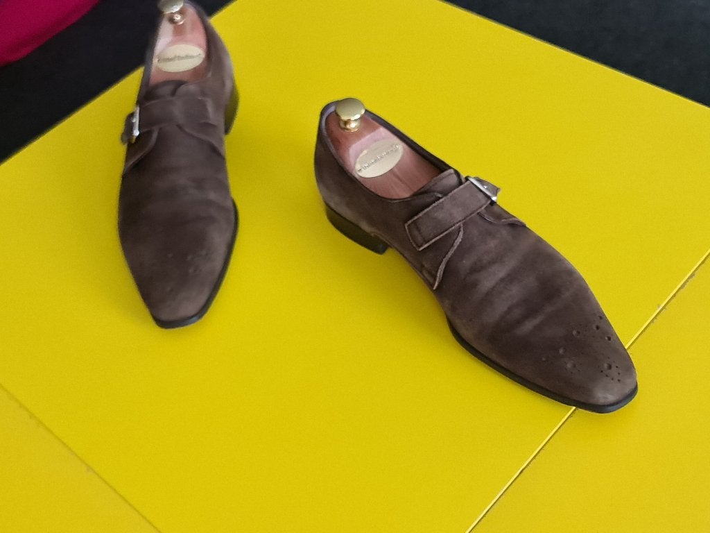 Prachtige Santoni suede met gesp en Chocolade kleur 7/5, Kleding | Heren, Schoenen, Bruin, Verzenden, Santoni, Gespschoenen