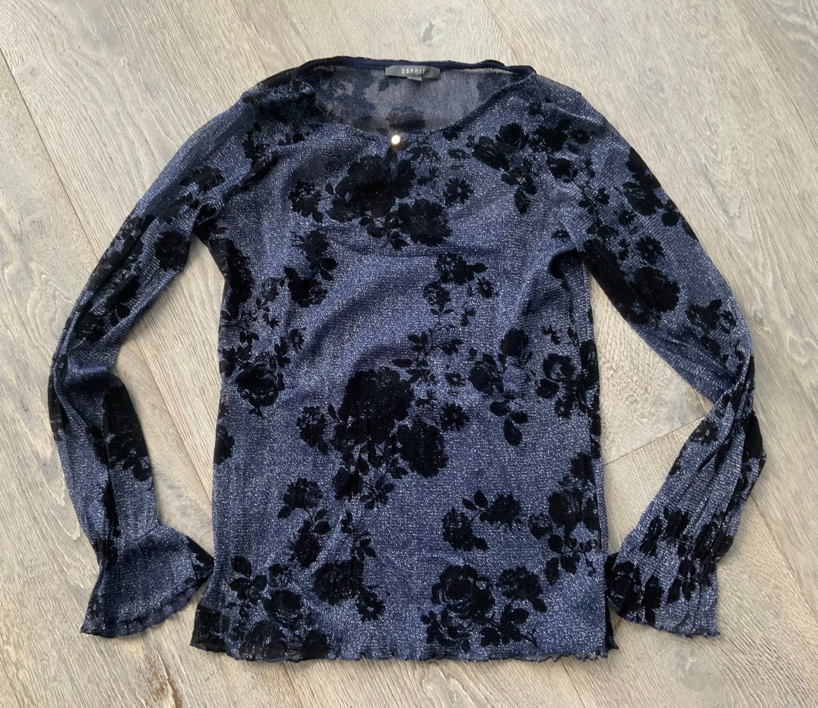 Esprit glitter doorschijnend shirt mt XS, Kleding | Dames, Blauw, Ophalen of Verzenden, Zo goed als nieuw, Lange mouw