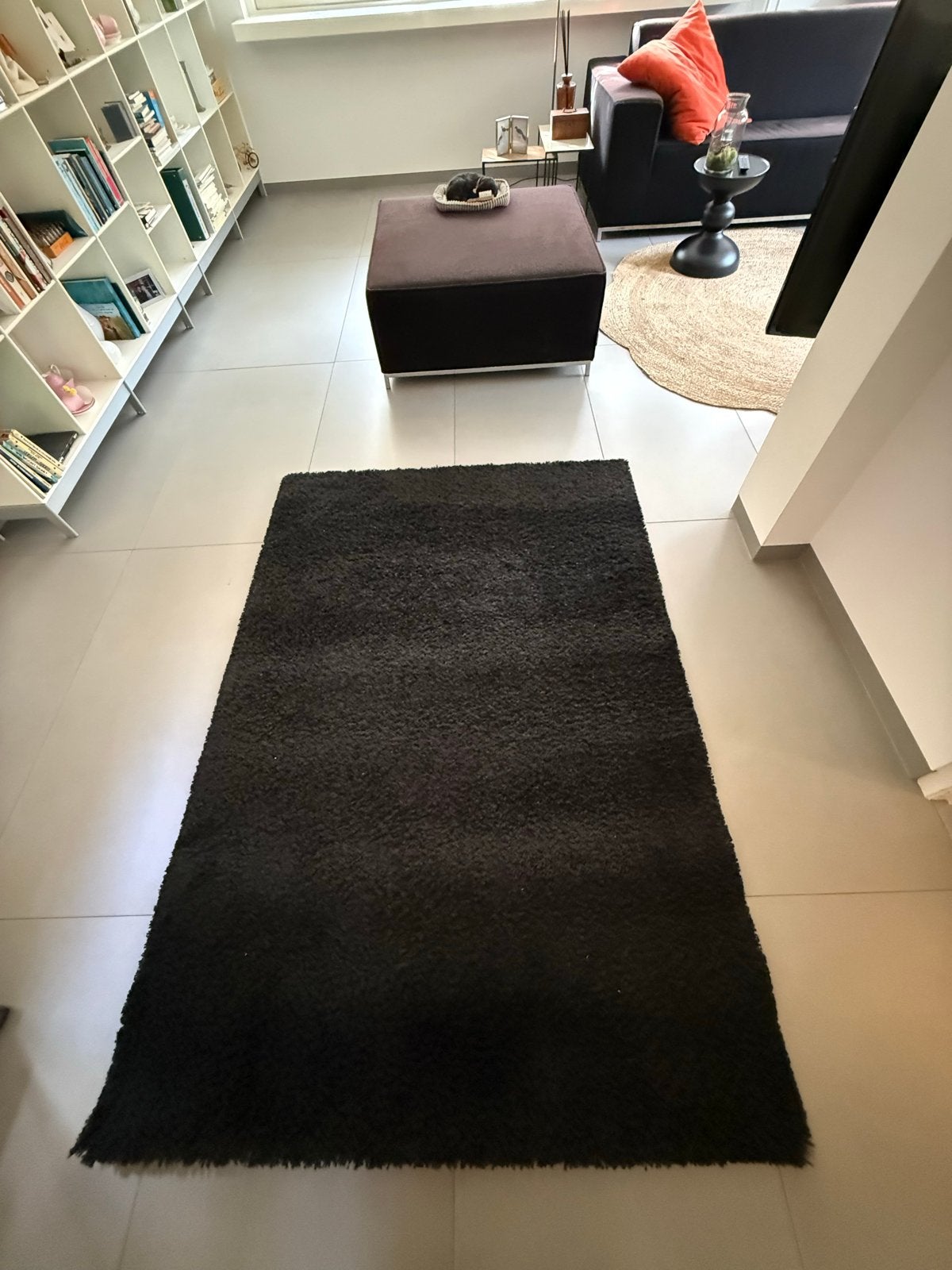 IKEA zwart hoogpolig vloerkleed – 140 x 200 cm, Ophalen, Gebruikt, 100 tot 150 cm, Zwart