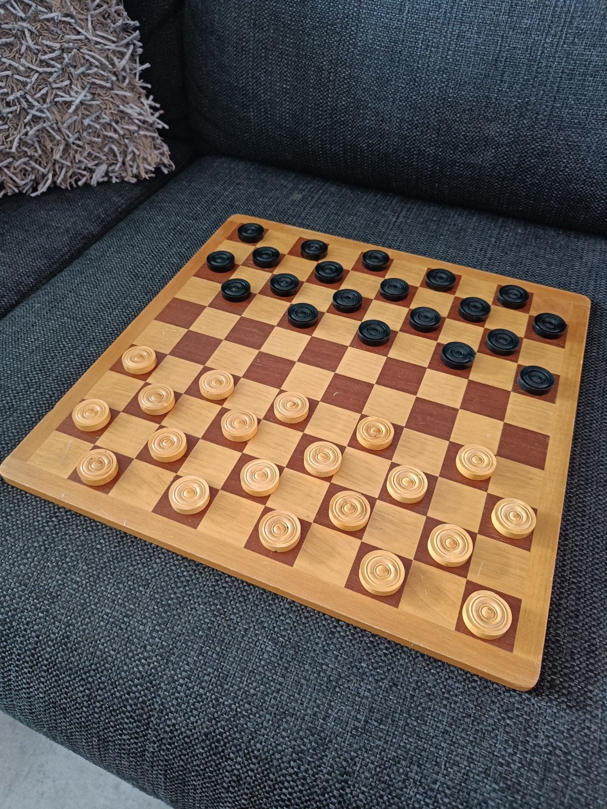 Houten Dambord met Fraaie Geslepen Damstenen, Een of twee spelers, Ophalen of Verzenden, Zo goed als nieuw