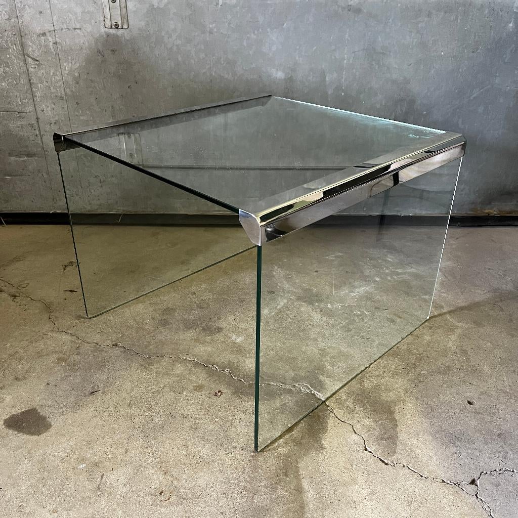 Salontafel Italiaans design Gallotti & Radice glas en chroom, Minder dan 50 cm, Gebruikt, Minder dan 50 cm, Ophalen of Verzenden