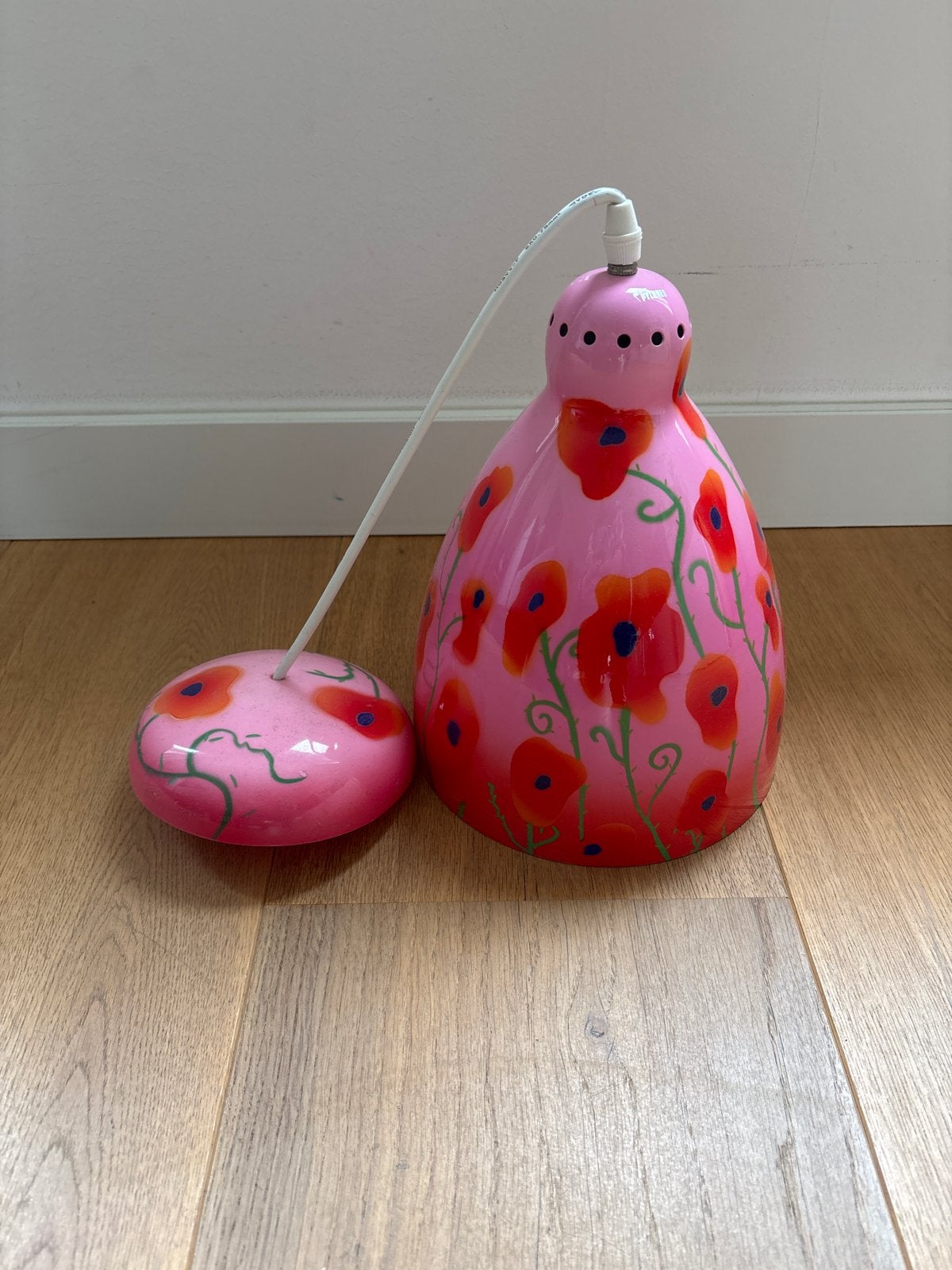 Pylones hanglamp roze met bloemenpatroon, Ophalen, Zo goed als nieuw, Kunststof