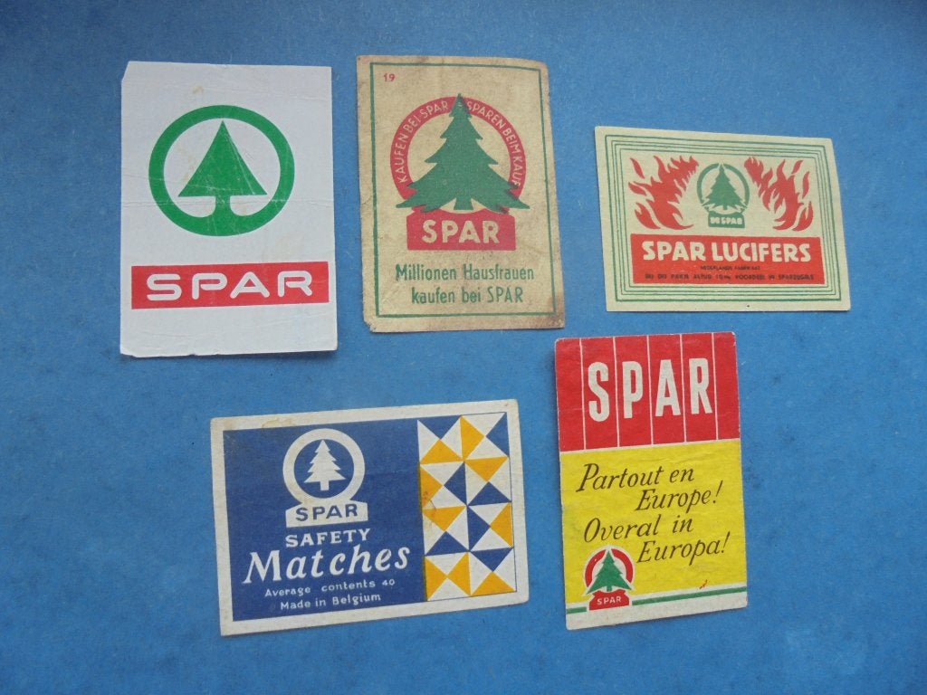 5 oude lucifermerken winkelketen SPAR, Verzamelen, Rookartikelen, Aanstekers en Luciferdoosjes, Gebruikt, Luciferdoosjes of -merken